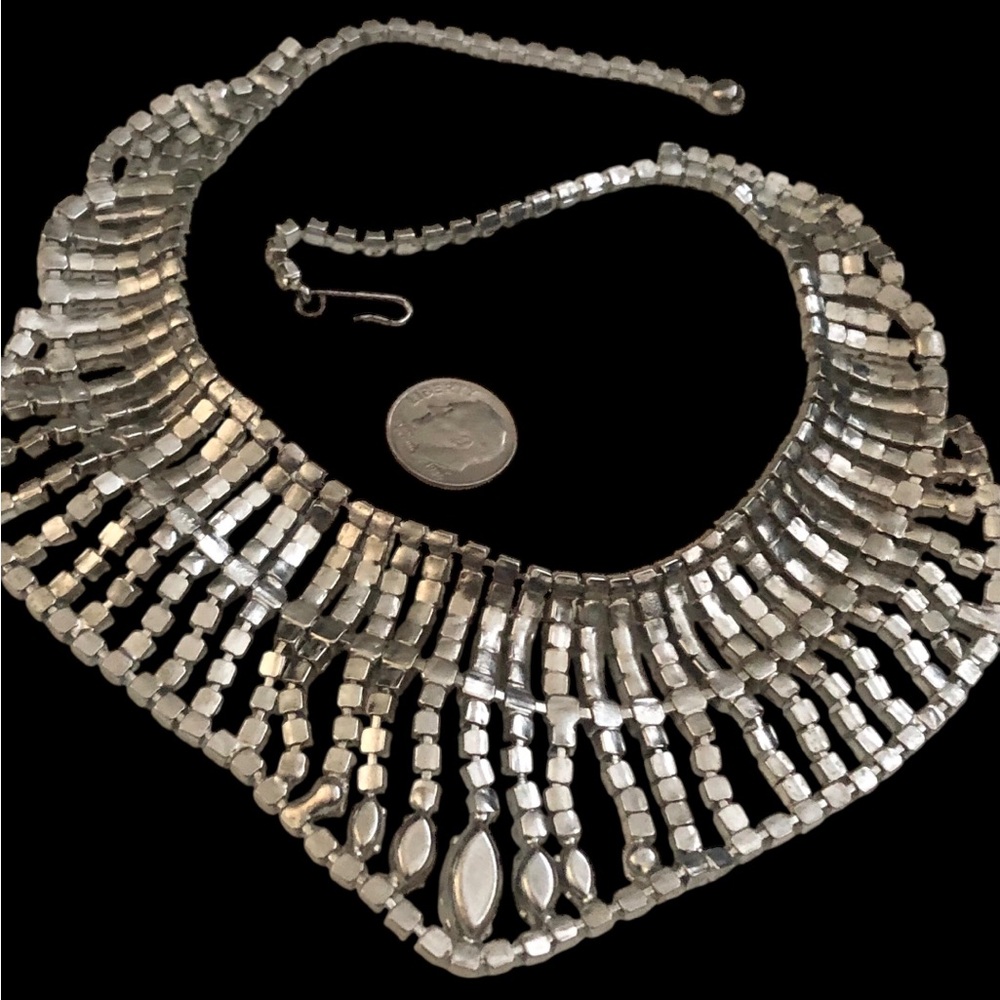 Vintage White Crystal Statement Bib Necklace - Picture 5 of 6